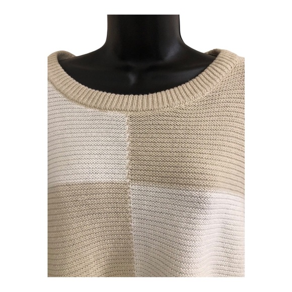 Jessica Simpson cream & offwhite colorblock ribbed neckline sweater size Large - Picture 3 of 12